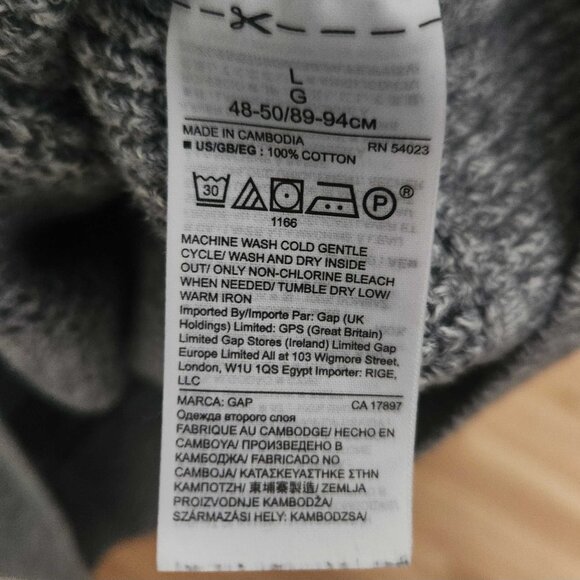 Gap Men’s Sweater Size Large Gray Long Sleeve Crewneck Striped Knit Pullover - Picture 4 of 4